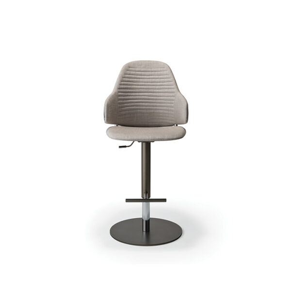 Luxury Vela Sgabello bar stool by Reflex Angelo in Royal Oak, MI – with a resin and wood shell, upholstered in leather or fabric, quilted backrest, and a height-adjustable metal base in titanium finish.