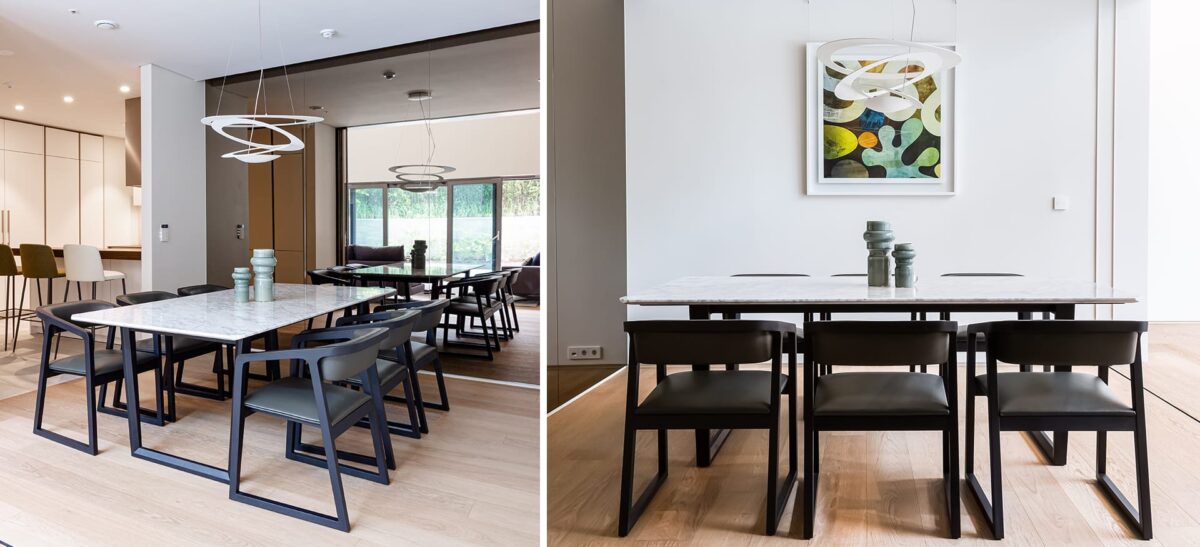 Modern Verge Table by Camerich, designed with a refined wood top and minimalist metal frame, offering both beauty and functionality for dining or workspaces.