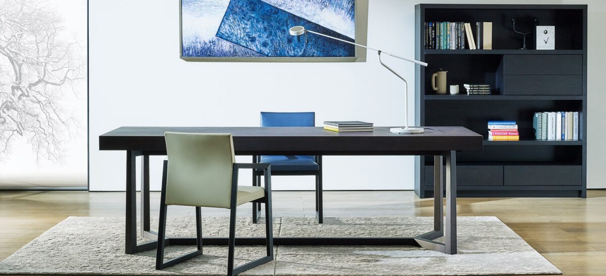 "Vessel Desk by Camerich, a modern and elegant desk design with a spacious work surface, ideal for enhancing contemporary home offices and high-end interiors."