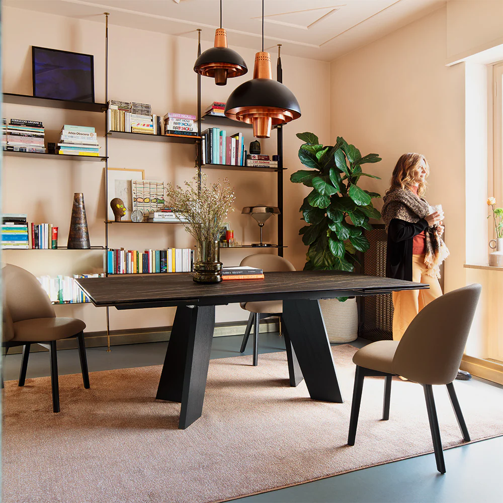 “VICTOR by Connubia contemporary Italian chair – upholstered seat with gently curved backrest and slim metal legs”