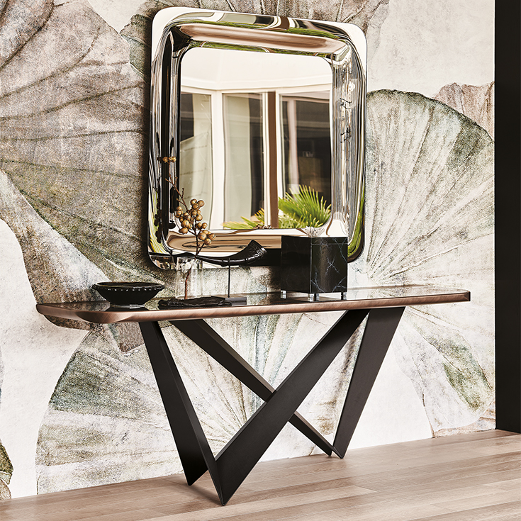 “WESTIN Keramik Premium by Cattelan Italia – luxury dining table with criss-crossed metal base and marble-effect ceramic top”