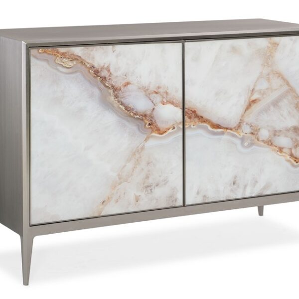Rock Steady by Caracole — a bold cocktail table with a sculptural stone-look base and sleek top.