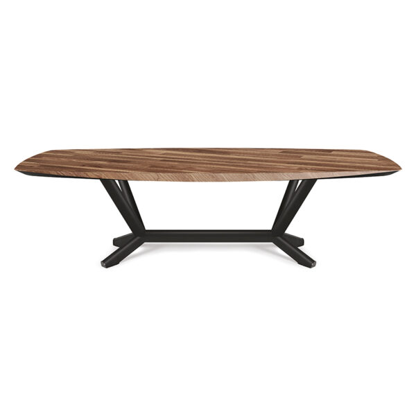 “PLANER Wood by Cattelan Italia – elegant dining table with natural wood top and sculptural angular steel base in modern Italian style”