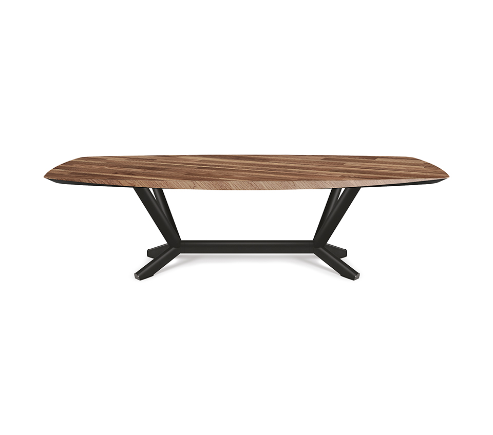 “PLANER Wood by Cattelan Italia – elegant dining table with natural wood top and sculptural angular steel base in modern Italian style”