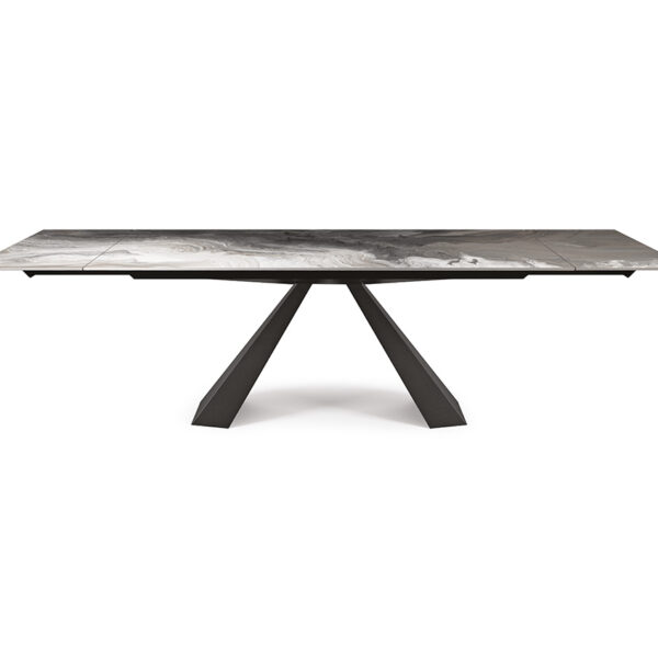 “ELIOT Crystalart Drive by Cattelan Italia – extendable Italian dining table with artistic Crystalart glass top and sculptural metal base”