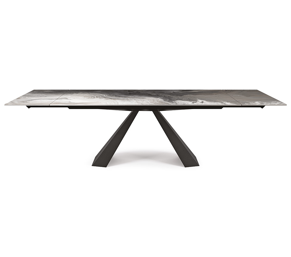 “ELIOT Crystalart Drive by Cattelan Italia – extendable Italian dining table with artistic Crystalart glass top and sculptural metal base”
