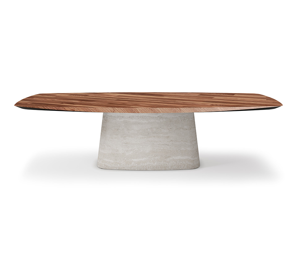“NAPOLEON Wood by Cattelan Italia – round dining table with solid wood top and sculptural central pedestal base”