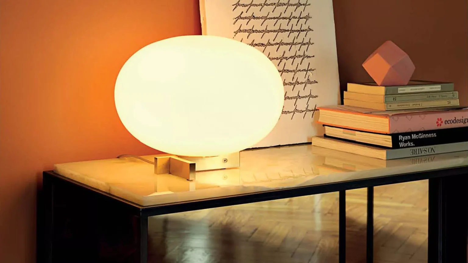 “Alba by Oluce designer lighting – contemporary Italian lamp with soft white diffuser and sleek geometric stand”