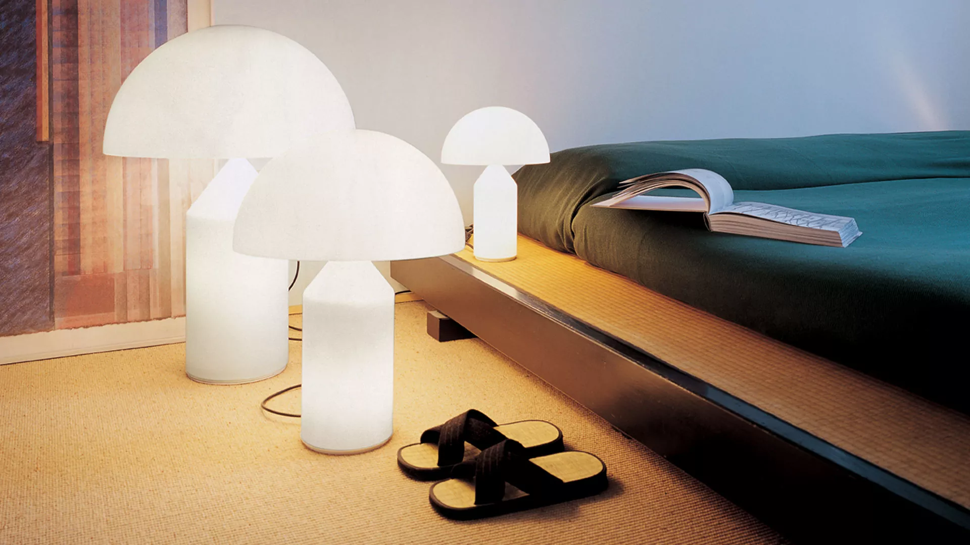  “Atollo Glass by Oluce iconic Italian table lamp – modern blown glass design with sculptural geometric silhouette”