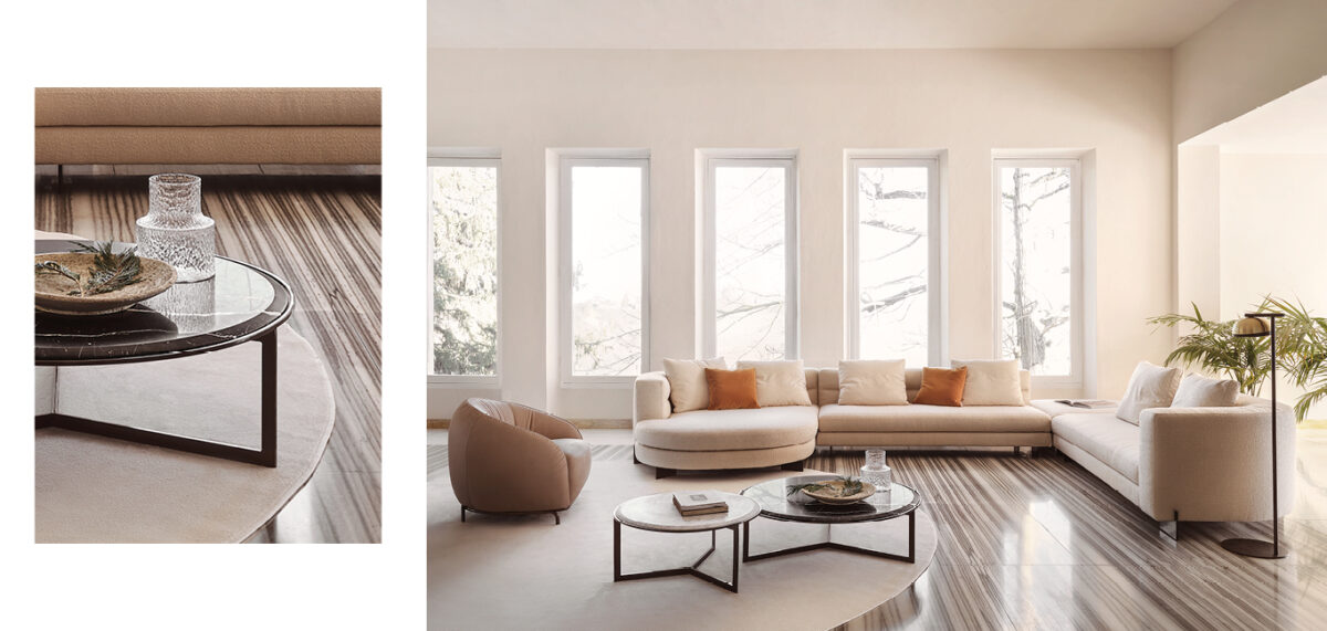Aura Italian sofa with curved modern form by Nicoline