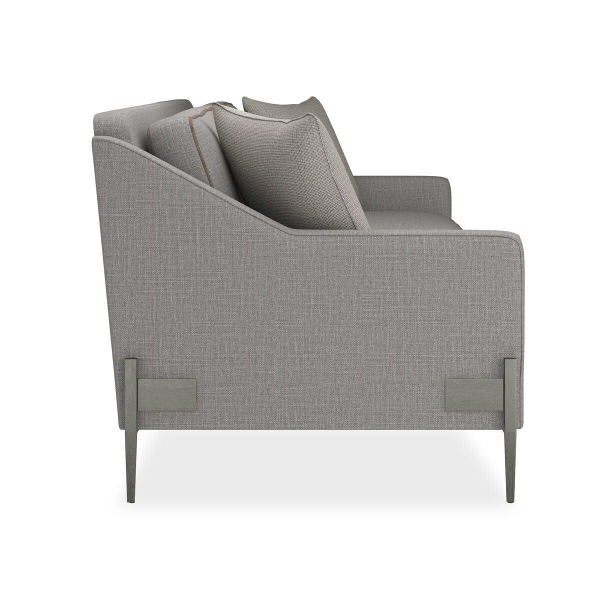 Caracole 110 Remix Sofa, modern large sofa, luxury upholstered sofa, Smoked Stainless legs sofa, grey wool blend sofa, contemporary living room furniture.
