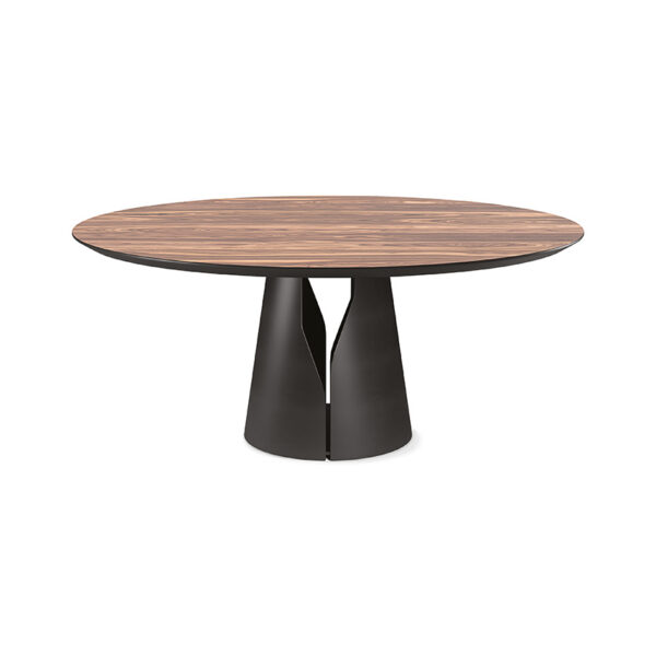 “GIANO by Cattelan Italia – luxury Italian dining table with round glass top and sculptural central metal base”