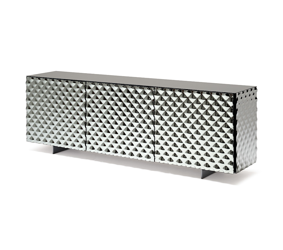 “VIVALDI by Cattelan Italia – modern Italian sideboard with faceted mirrored doors and minimalist frame”