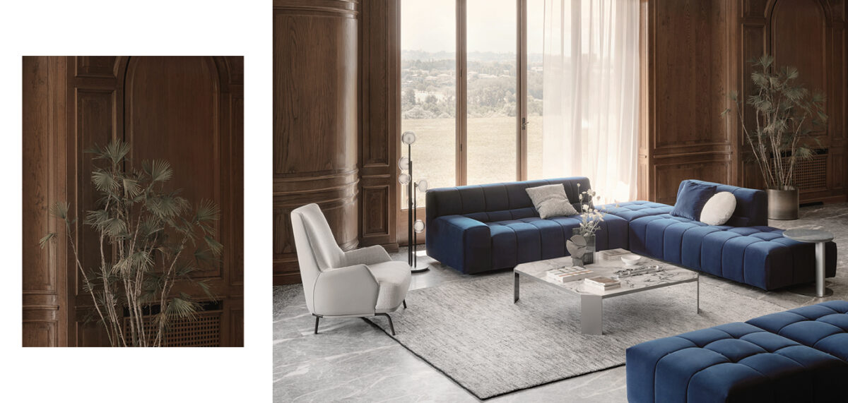 Bric Italian sofa with bold tufted seat by Nicoline