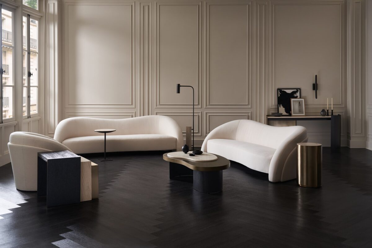 Elegant rectangular table with layered surfaces and clean, minimalist lines.