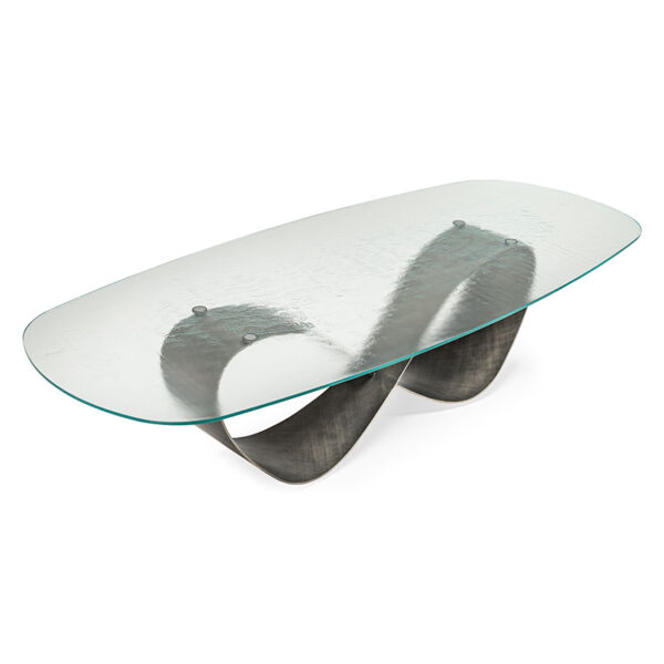“BUTTERFLY by Cattelan Italia – sculptural Italian dining table with glass top and striking curved metal base”