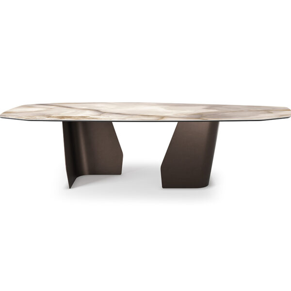 “SENATOR Keramik by Cattelan Italia – luxury rectangular dining table with veined ceramic top and sculptural steel base”