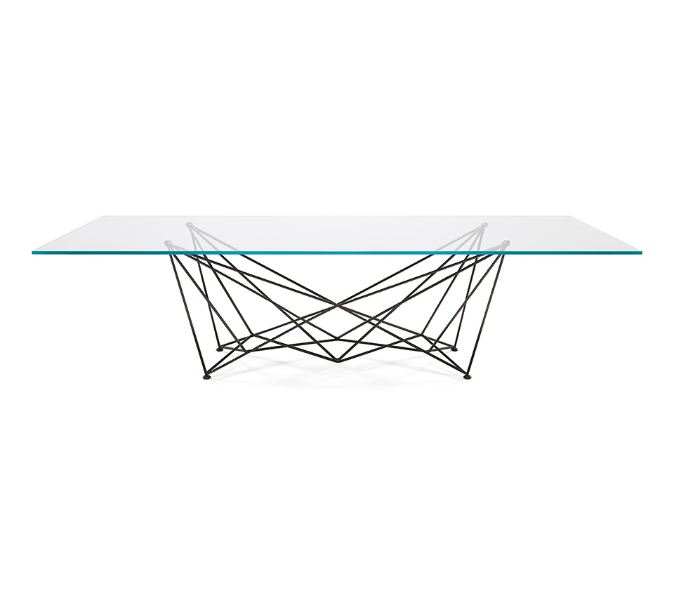 “GORDON by Cattelan Italia – modern Italian dining table with clear glass top and geometric steel base”