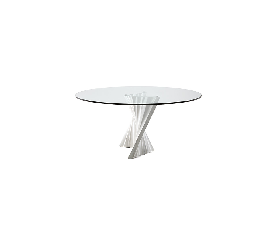 “PLISSET by Cattelan Italia – luxury dining table with sculptural pleated metal base and elegant round or oval top”