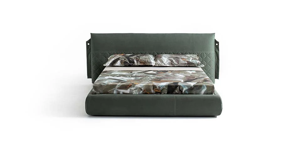 Bed Camp by Moroso side profile highlighting minimalist headboard and ergonomic base in a Troy Michigan setting