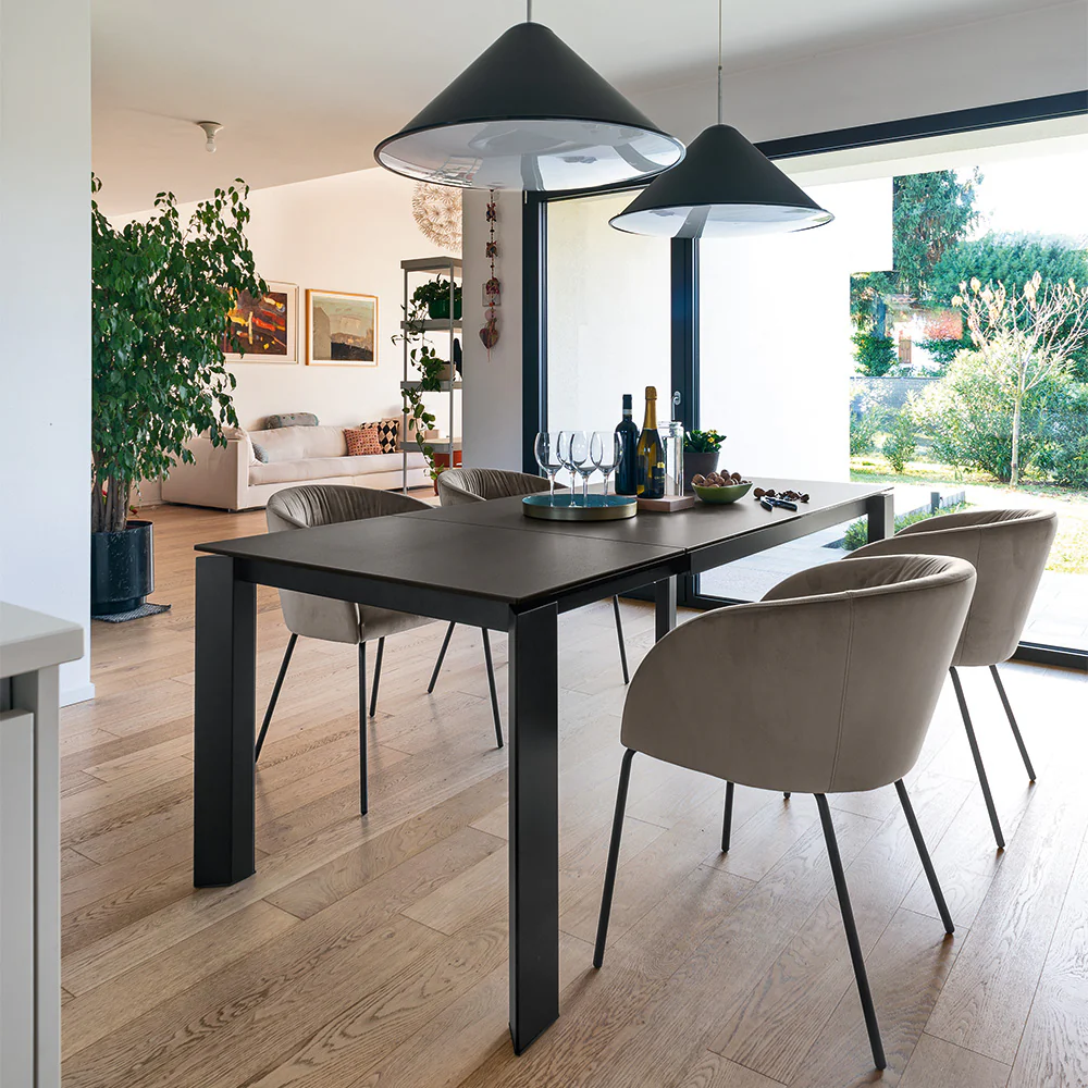 “GATE by Connubia modern extendable dining table – sleek rectangular top with bold metal legs and Italian design”