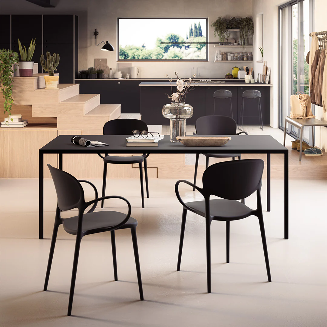 “IRON by Connubia industrial-style dining table – robust metal frame with minimalist rectangular top and bold Italian design”