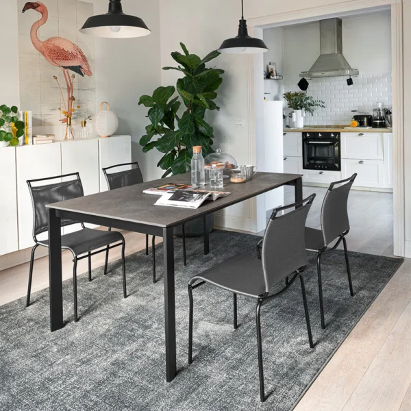 “EMINENCE by Connubia modern extendable dining table – sleek rectangular top with minimalist metal legs and Italian design”