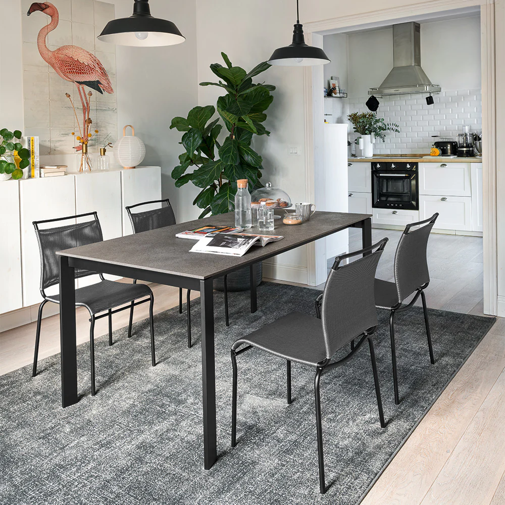 “EMINENCE by Connubia modern extendable dining table – sleek rectangular top with minimalist metal legs and Italian design”
