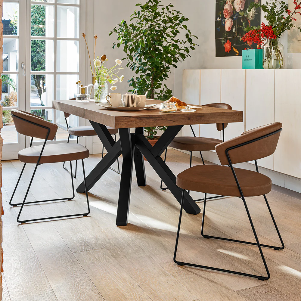 “MIKADO by Connubia designer dining table – modern Italian table with crossed wooden legs and rectangular top”