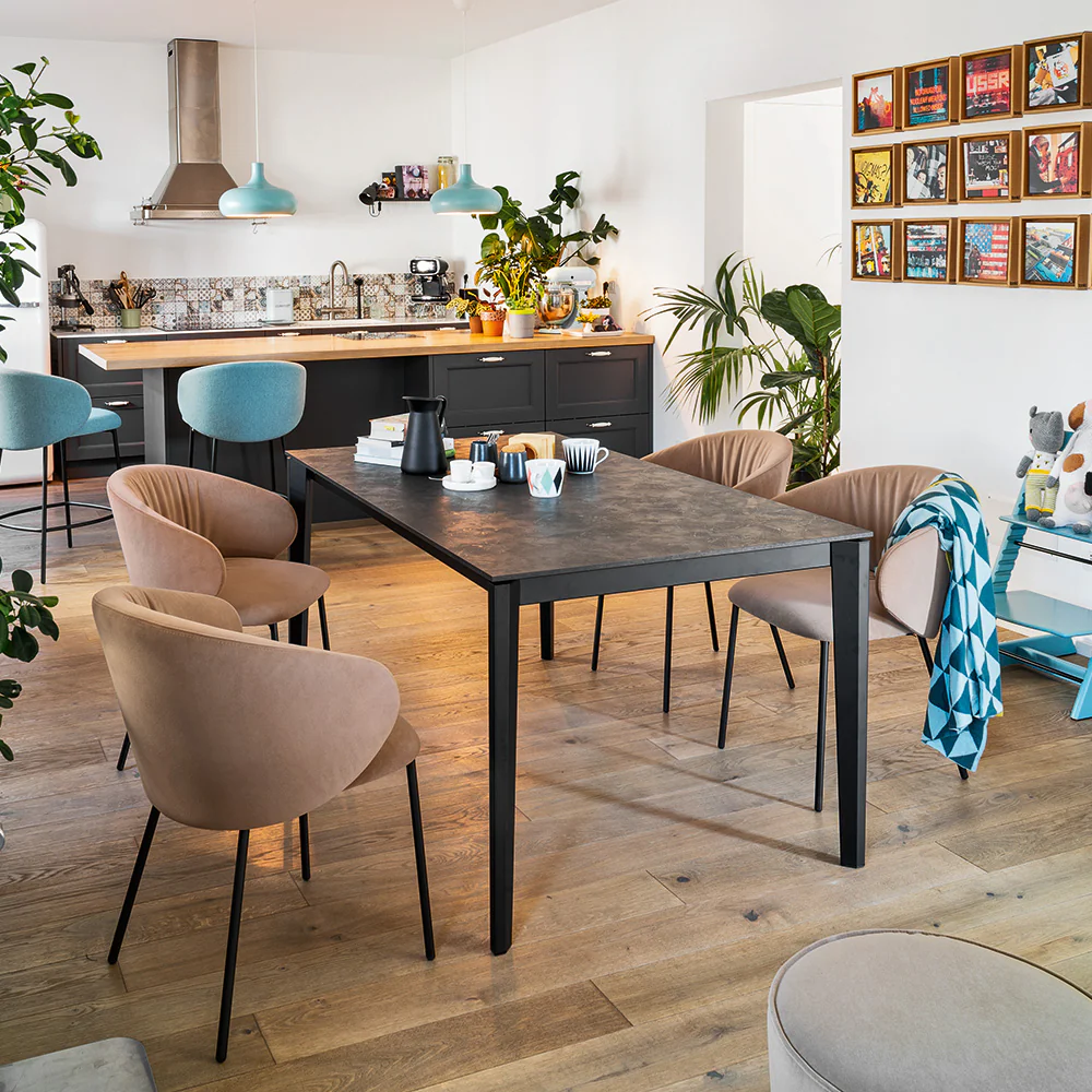 “PENTAGON by Connubia modern dining table – unique five-sided design with sleek top and minimalist Italian base”