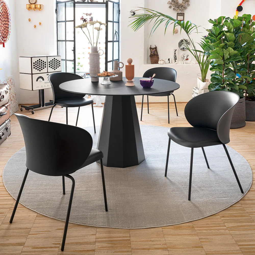 “TUKA by Connubia modern Italian dining chair – fully upholstered seat with rounded backrest and slim legs”