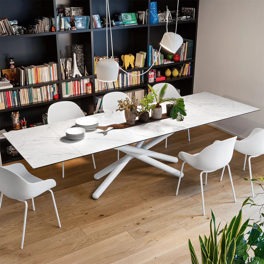 “DUEL by Connubia modern extendable dining table – Italian design with rectangular top and bold geometric base”