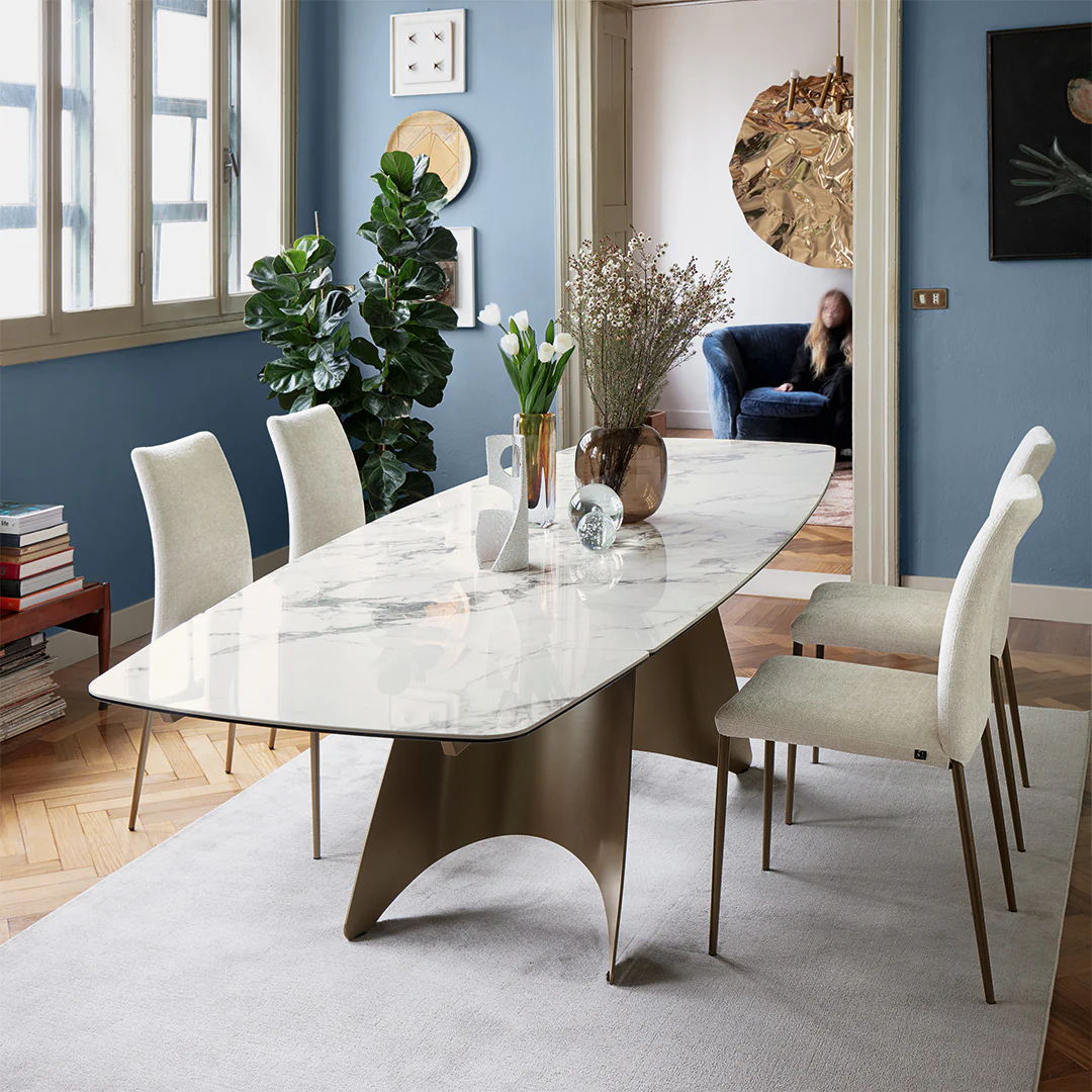 “ORION by Connubia modern Italian chair – curved upholstered backrest with slim metal legs for a contemporary look”