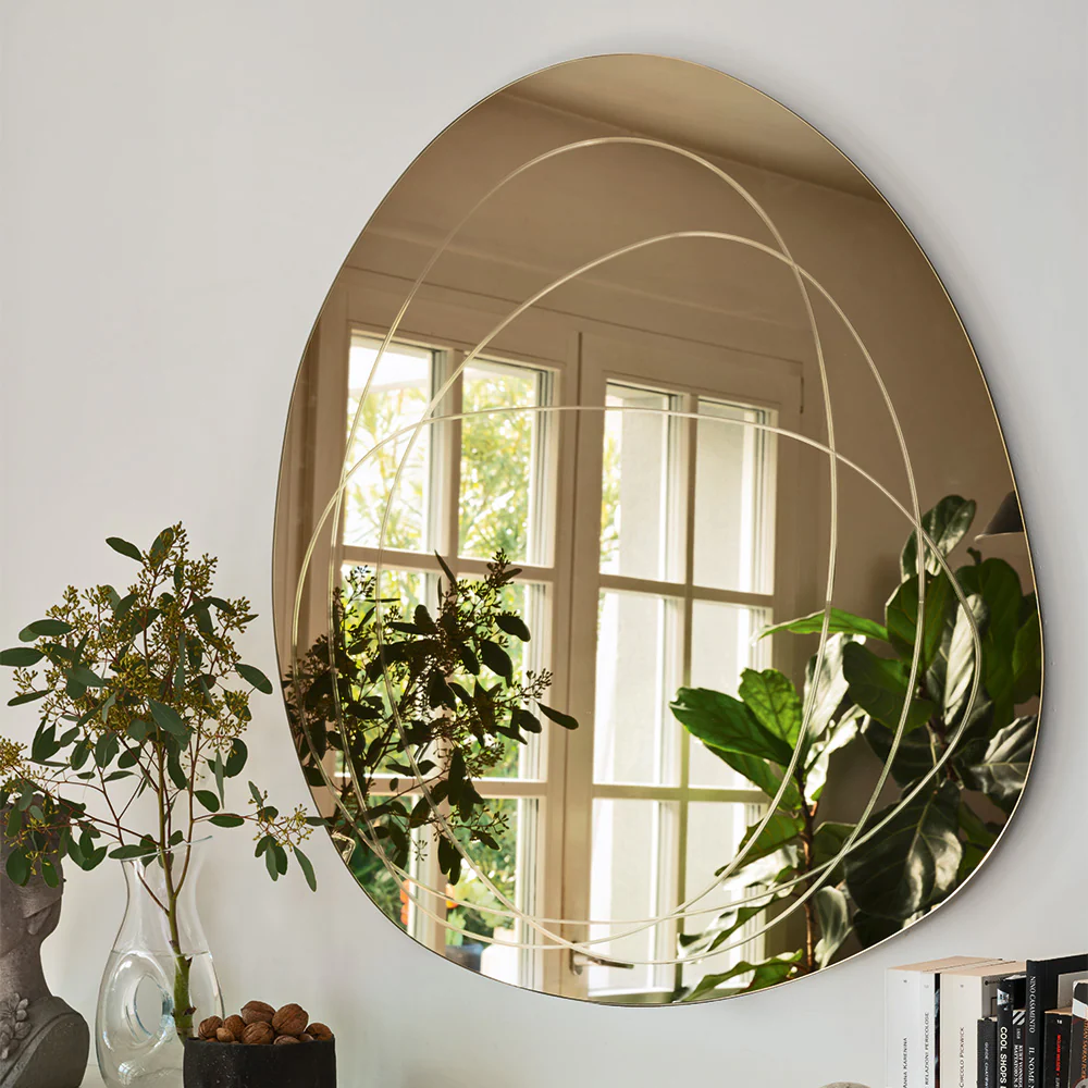 “INCISO by Connubia designer mirror – modern Italian wall mirror with engraved glass detailing and minimalist frame”
