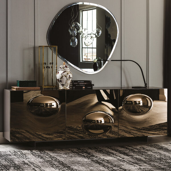 “PARAMOUNT by Cattelan Italia – modern Italian sideboard with reflective mirrored doors and sleek metal base”