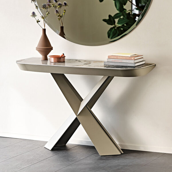“TERMINAL Keramik Drive by Cattelan Italia – modern extendable console table with ceramic top and sculptural metal base”