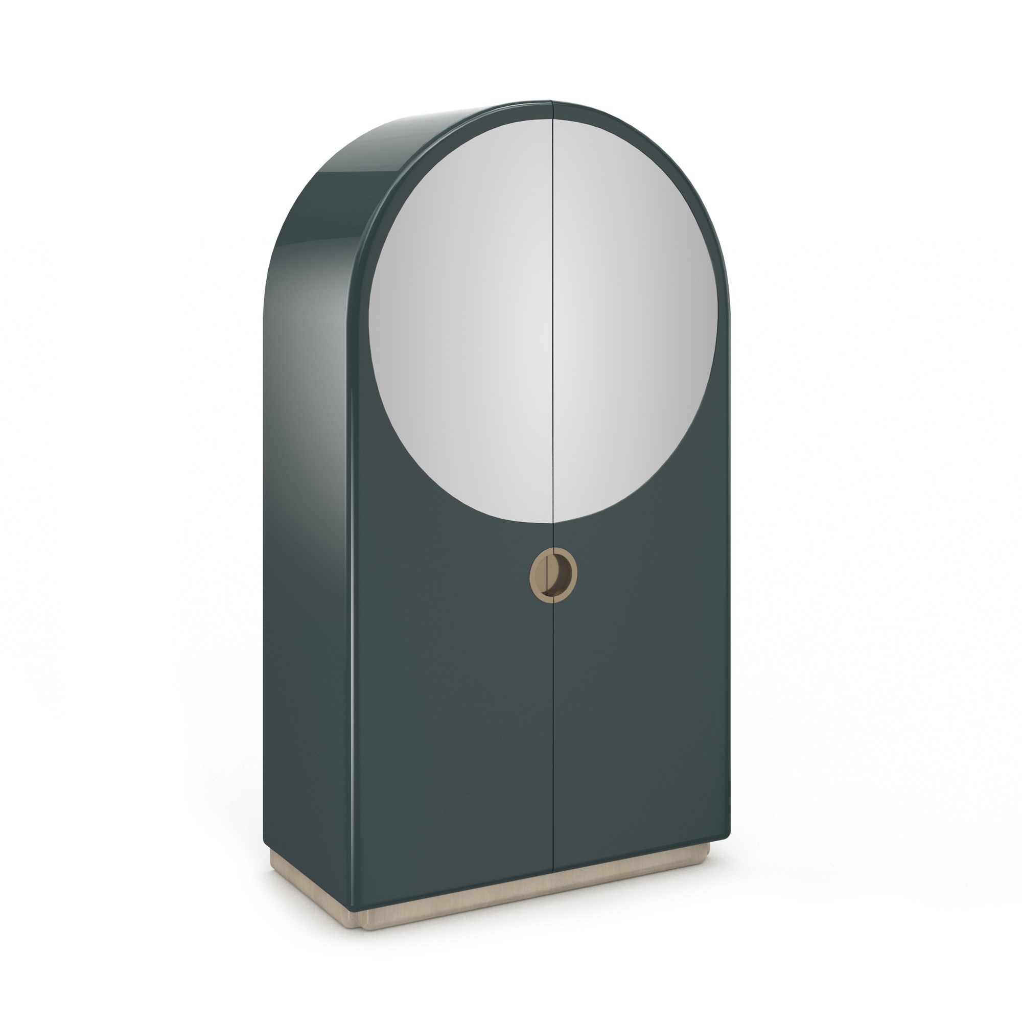 Caracole GELEE Armoire in Apatite, featuring a striking, high-gloss finish that resembles the rich blue-green apatite gemstone, with subtle metallic trim.