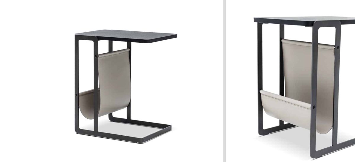 Cleo Table with clean lines and natural wood top for modern spaces by Camerich.