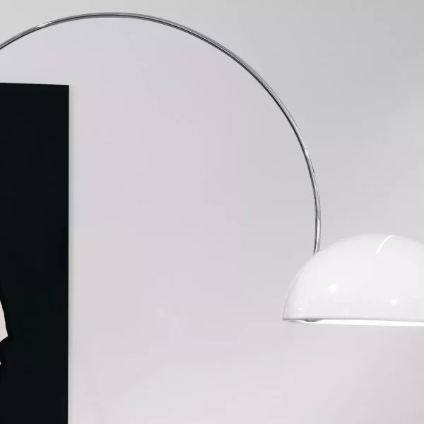 “Coupé by Oluce modern Italian table lamp – elegant dome-shaped glass shade with sleek metal base”