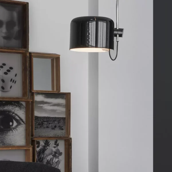 “Coupé by Oluce iconic Italian floor lamp – curved chrome stem with adjustable dome-shaped aluminum reflector”