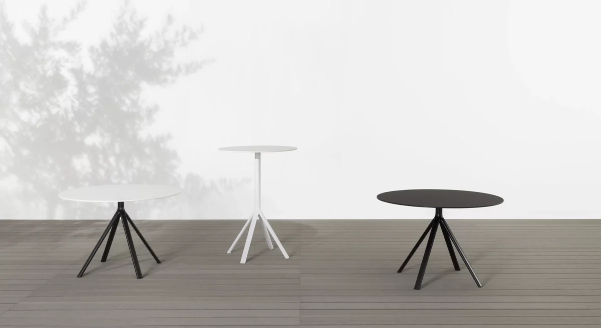 Minimalist Lapalma Fork EP120 H74 bistro table featuring a powder-coated aluminum base and HPL top