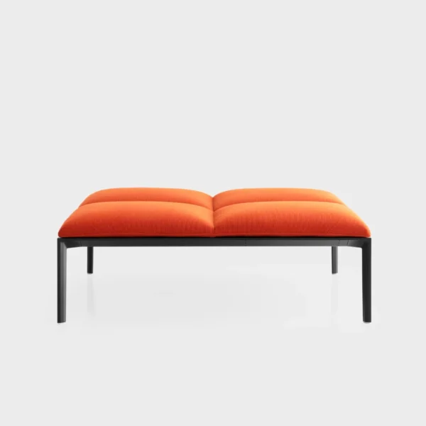 Minimalist bench with slim metal legs and wood seat by Lapalma.