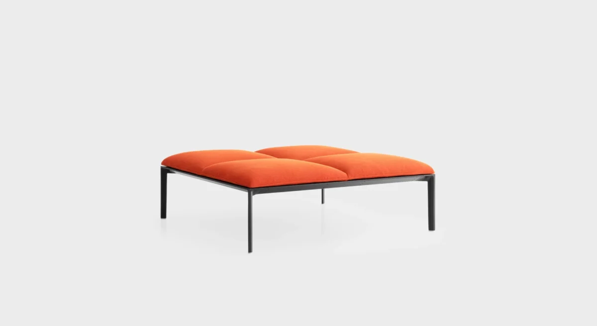 Minimalist bench with slim metal legs and wood seat by Lapalma.