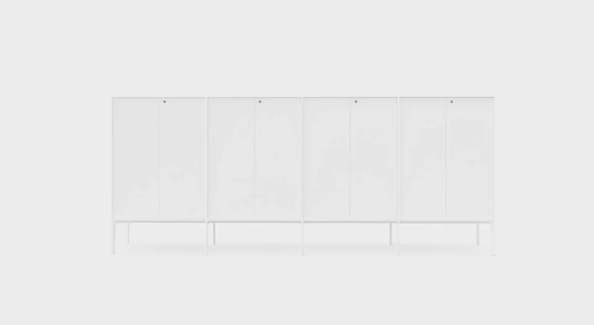 Lapalma ADD S modular wardrobe configuration with powder-coated metal frame, customizable finishes, and versatile storage options including open shelving and drawers.