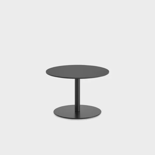“Lapalma H40 side table with a round birch plywood top and black powder-coated steel base, showcasing minimalist Italian design.”