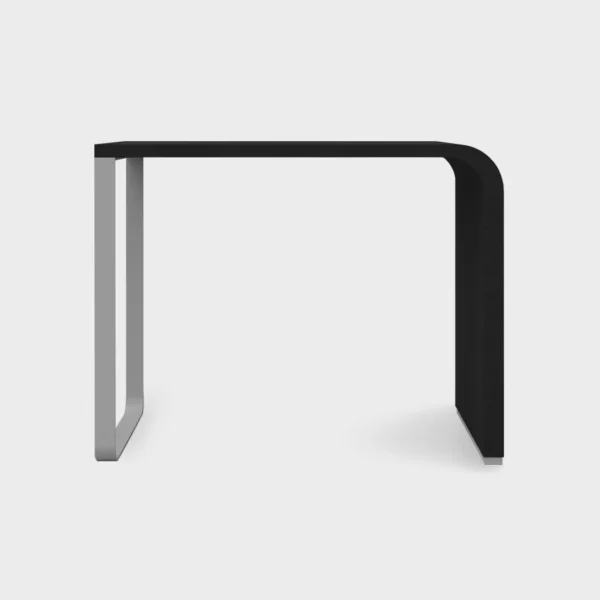 Lapalma H110 modular high table with curved honeycomb board top, white laminate, and matte chromed metal base with adjustable feet.