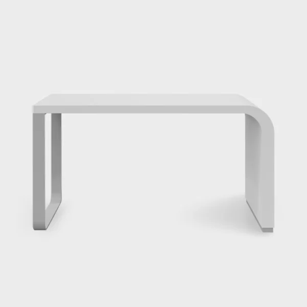 Lapalma Frame P12 rectangular table with white powder-coated aluminum frame and HPL laminate top in white or bleached oak, measuring 160x80 cm and 74 cm high.