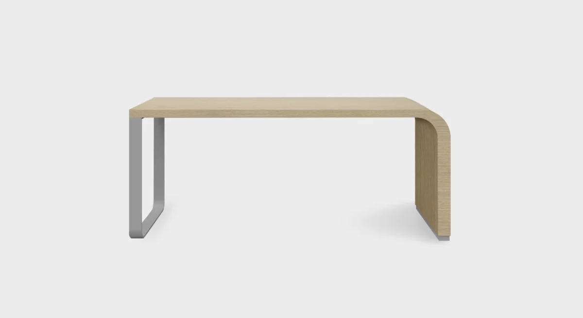 Lapalma Frame P12 rectangular table with white powder-coated aluminum frame and HPL laminate top in white or bleached oak, measuring 160x80 cm and 74 cm high.