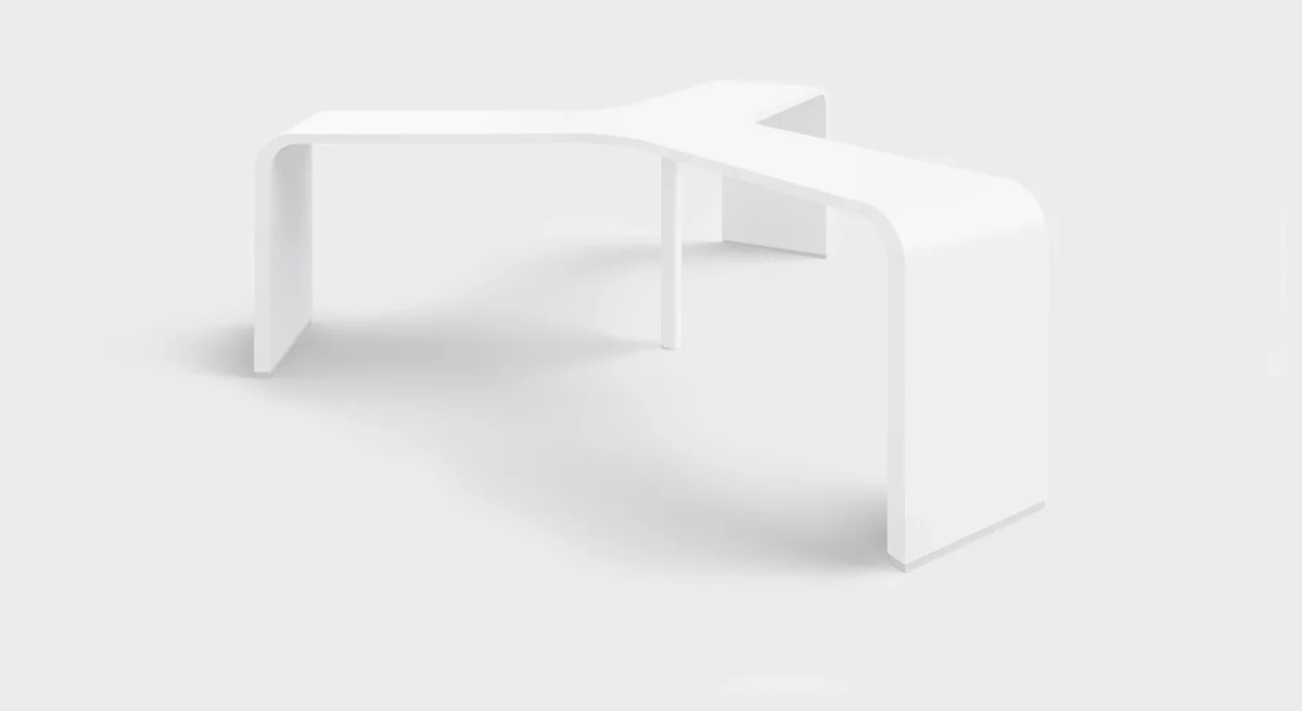 Lapalma Brunch Y-Shape Small modular high table with curved honeycomb board top, varying thickness, and matte chromed metal base with adjustable feet.
