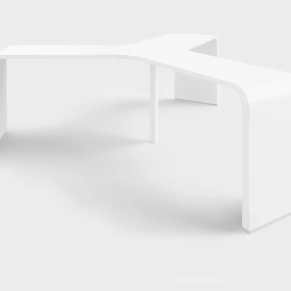 Lapalma Brunch Y-Shape Small modular high table with curved honeycomb board top, varying thickness, and matte chromed metal base with adjustable feet.